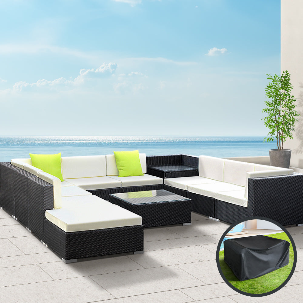 Gardeon 11PC Sofa Set with Storage Cover Outdoor Furniture Wicker freeshipping - Awezingly