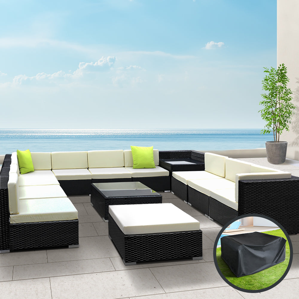 Gardeon 13PC Sofa Set with Storage Cover Outdoor Furniture Wicker freeshipping - Awezingly