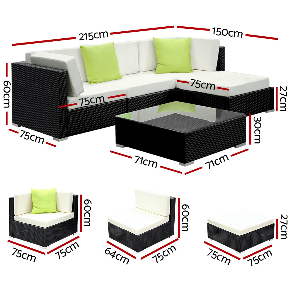 Gardeon 5PC Sofa Set with Storage Cover Outdoor Furniture Wicker