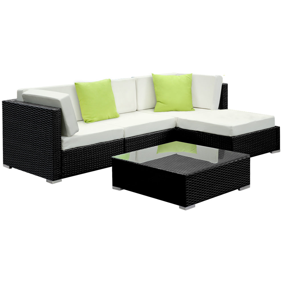 Gardeon 5PC Sofa Set with Storage Cover Outdoor Furniture Wicker