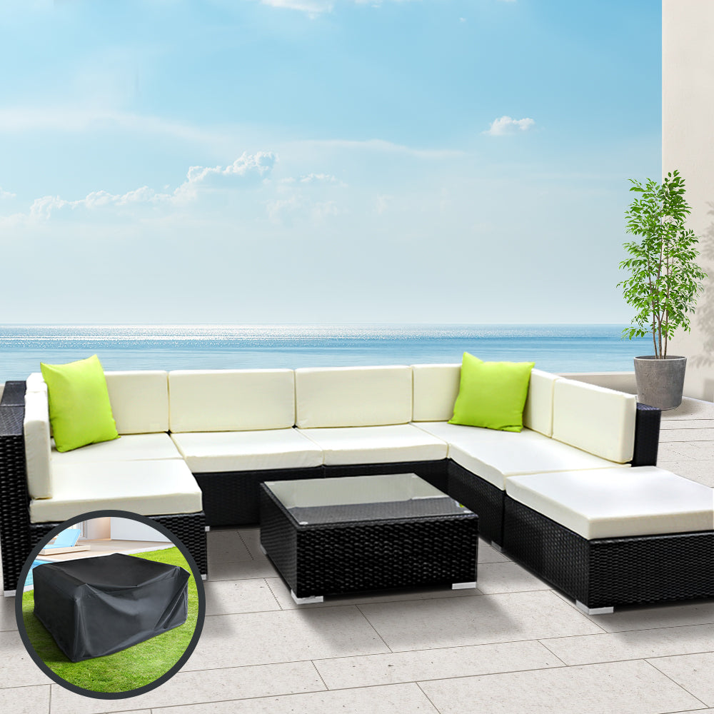 Gardeon 8PC Sofa Set with Storage Cover Outdoor Furniture Wicker freeshipping - Awezingly