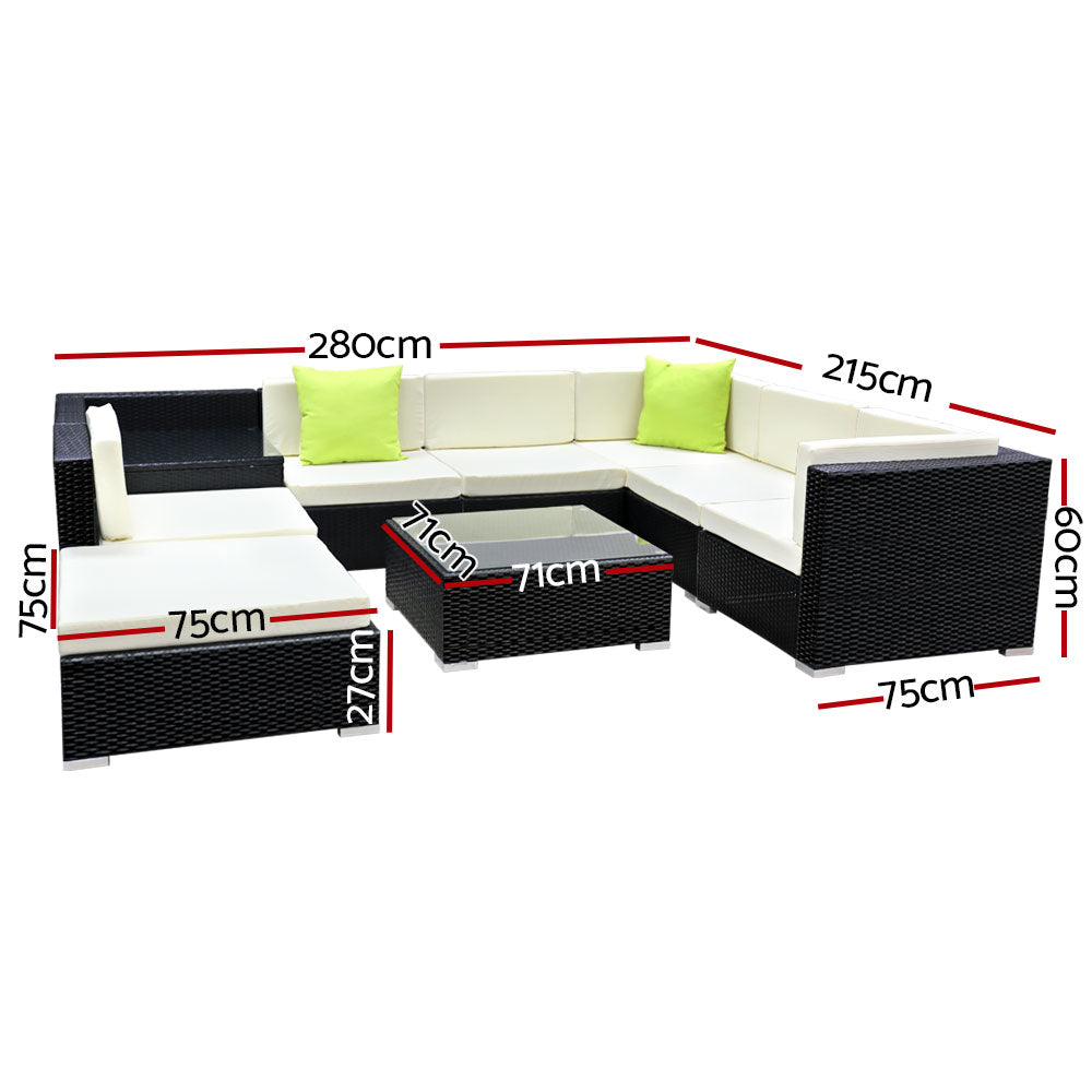 Gardeon 9PC Sofa Set with Storage Cover Outdoor Furniture Wicker freeshipping - Awezingly