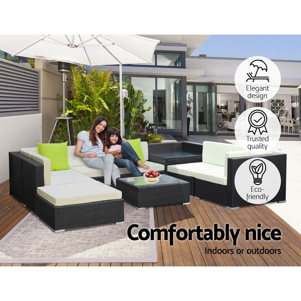 Gardeon 9PC Sofa Set with Storage Cover Outdoor Furniture Wicker freeshipping - Awezingly