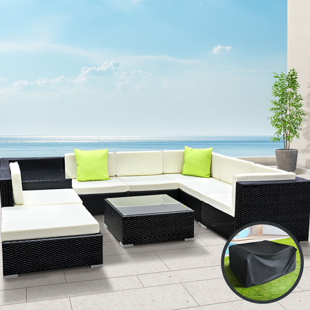 Gardeon 9PC Sofa Set with Storage Cover Outdoor Furniture Wicker freeshipping - Awezingly