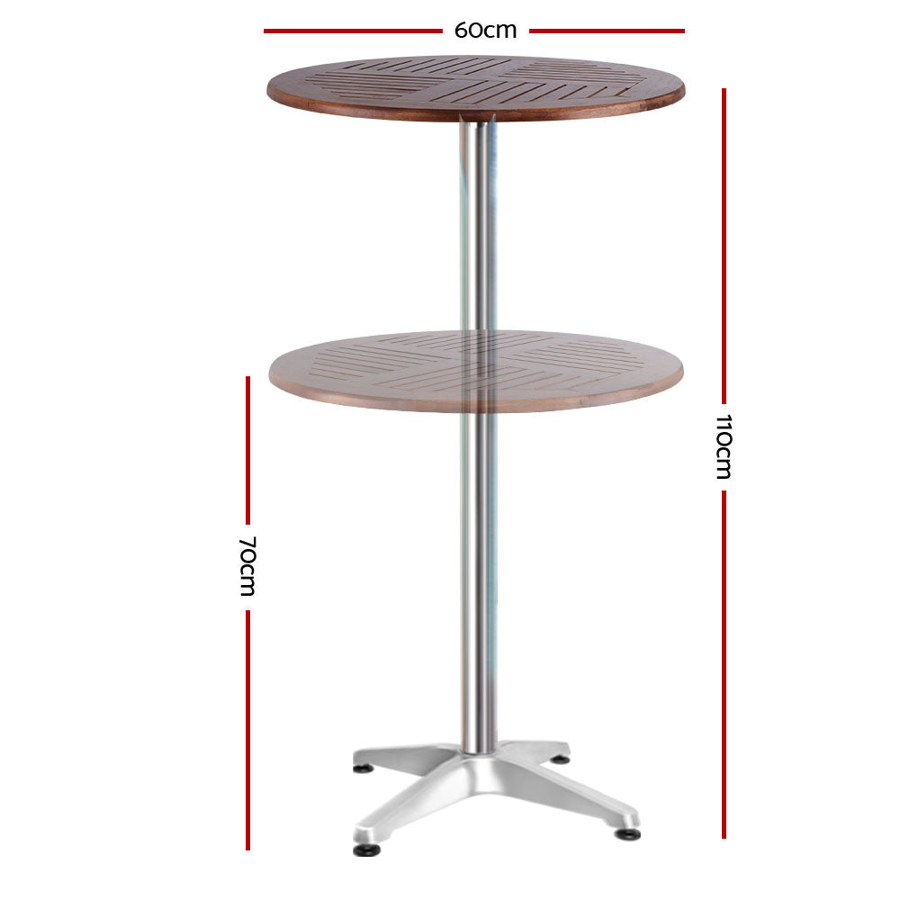 Gardeon Outdoor Bar Table Furniture Wooden Cafe Table Aluminium Adjustable Round freeshipping - Awezingly