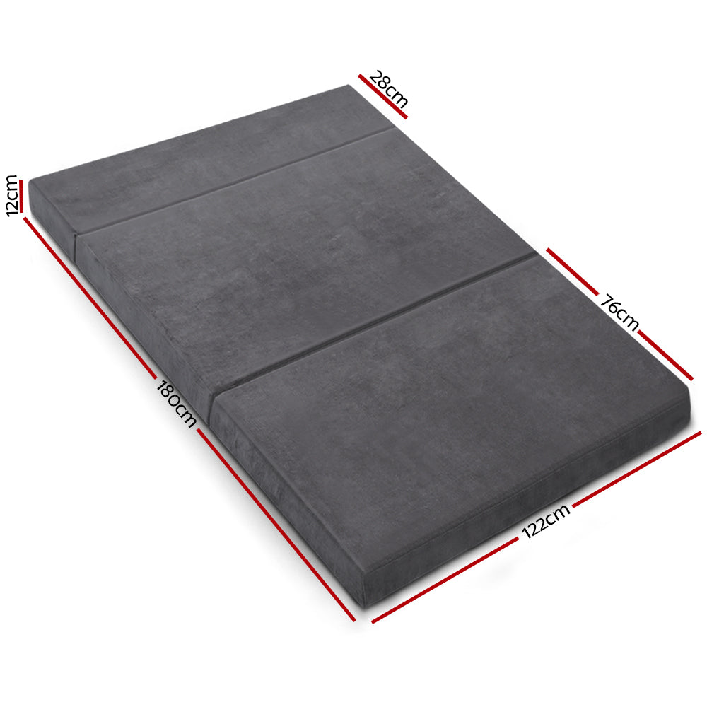 Giselle Bedding Double Size Folding Foam Mattress Portable Bed Mat Velvet Dark Grey freeshipping - Awezingly