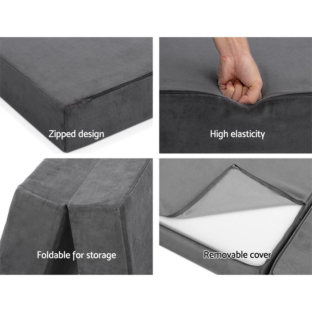 Giselle Bedding Double Size Folding Foam Mattress Portable Bed Mat Velvet Dark Grey freeshipping - Awezingly