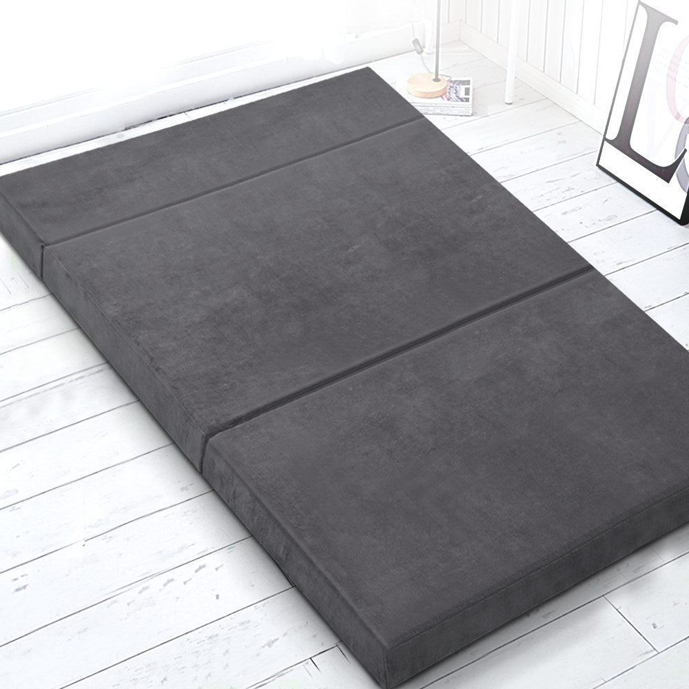 Giselle Bedding Double Size Folding Foam Mattress Portable Bed Mat Velvet Dark Grey freeshipping - Awezingly