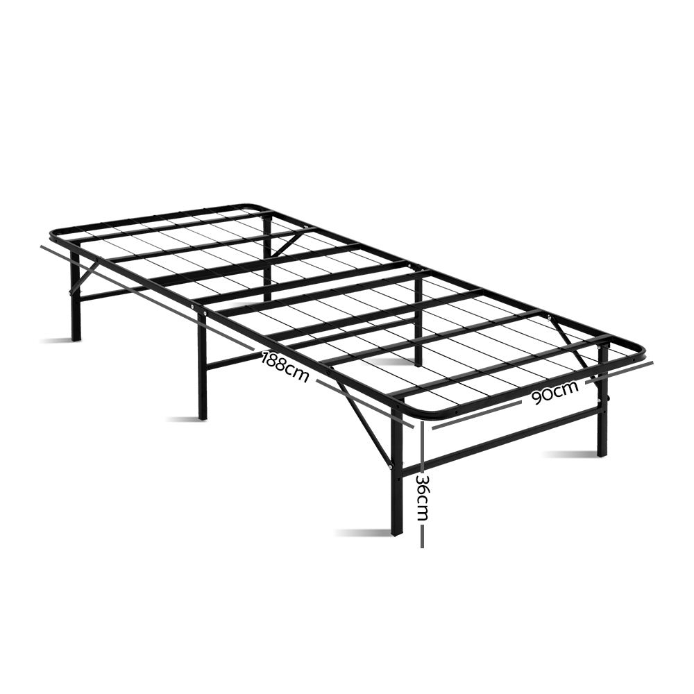 Artiss Foldable Single Metal Bed Frame - Black freeshipping - Awezingly