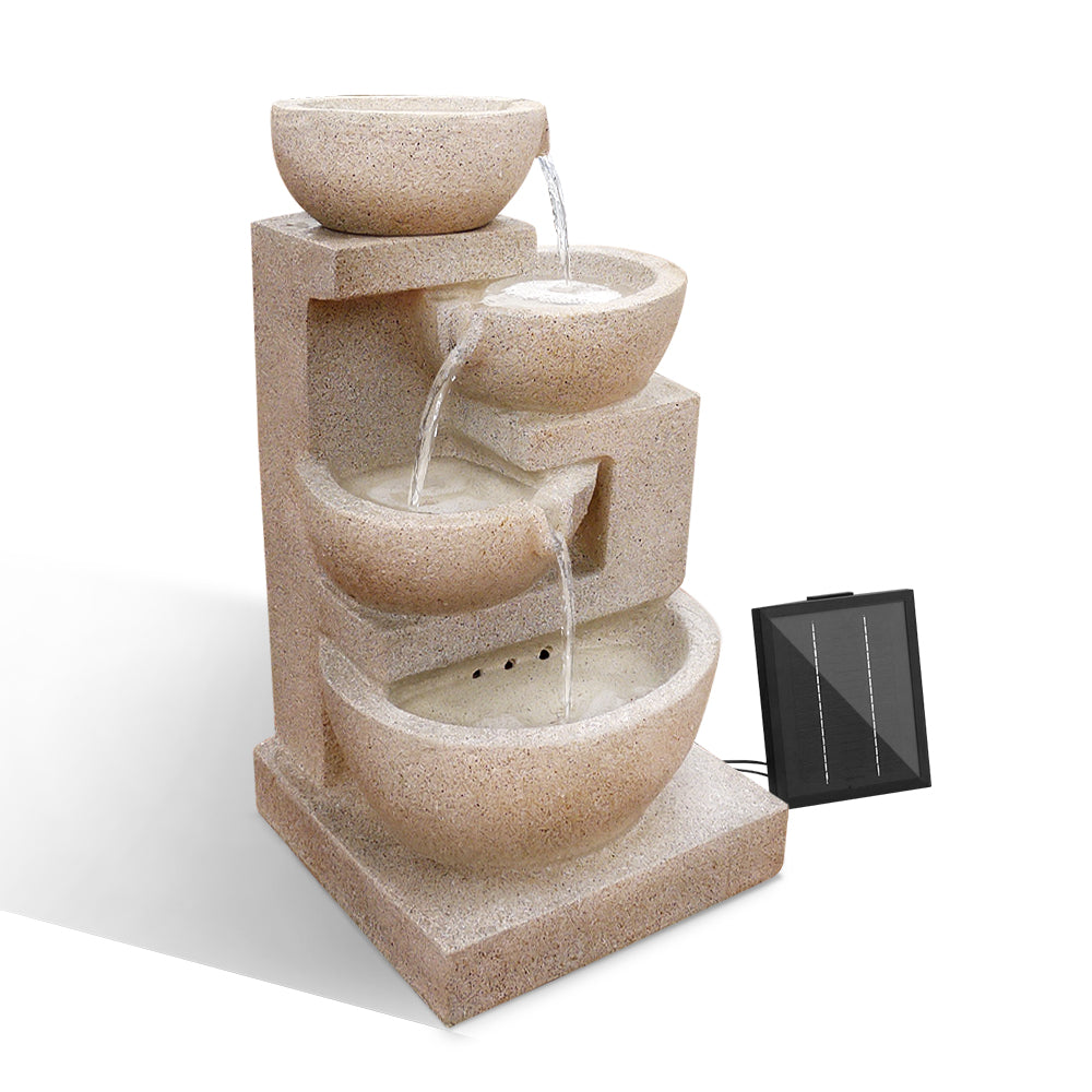 Gardeon  4 Tier Solar Powered Water Fountain with Light - Sand Beige freeshipping - Awezingly