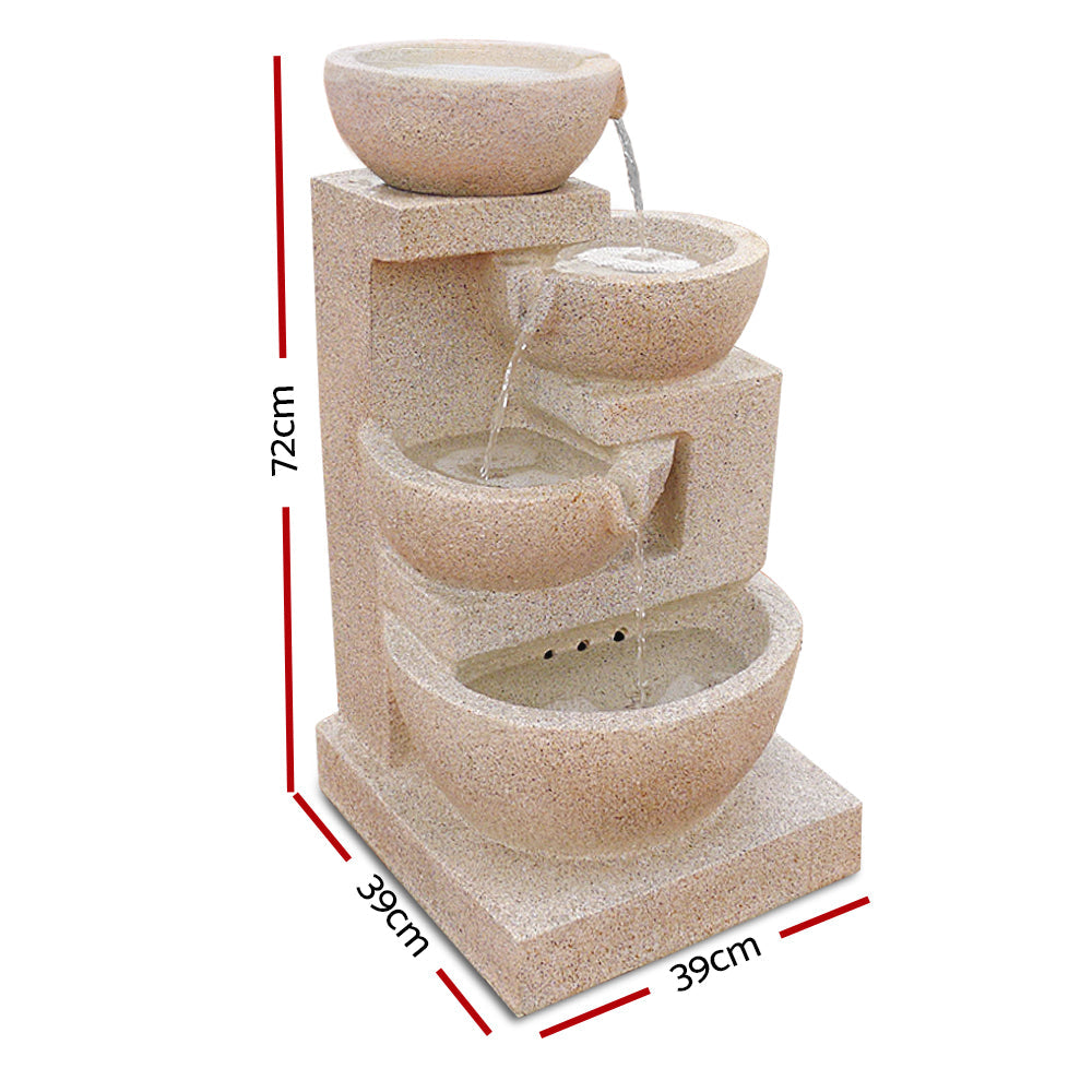 Gardeon  4 Tier Solar Powered Water Fountain with Light - Sand Beige freeshipping - Awezingly