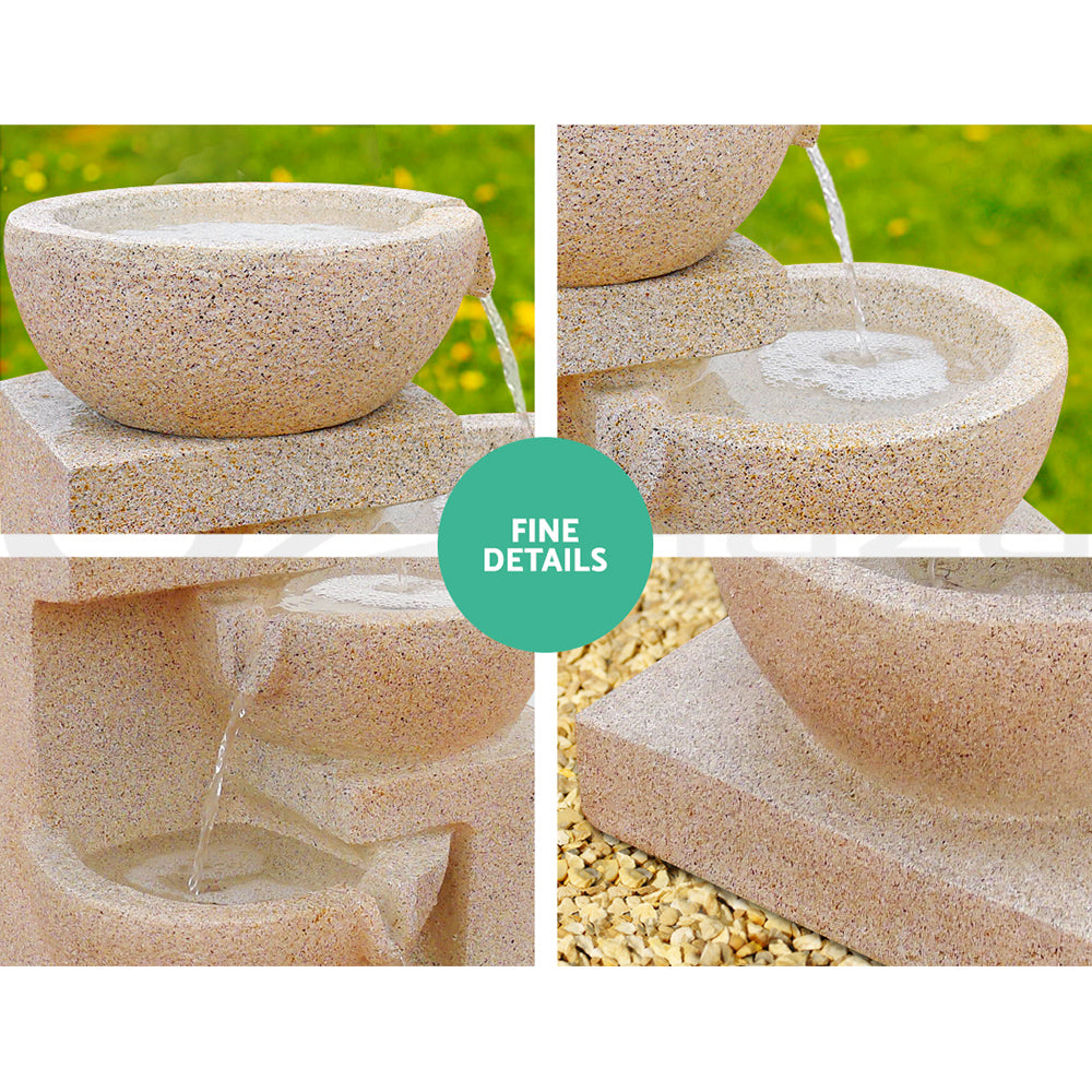 Gardeon  4 Tier Solar Powered Water Fountain with Light - Sand Beige freeshipping - Awezingly