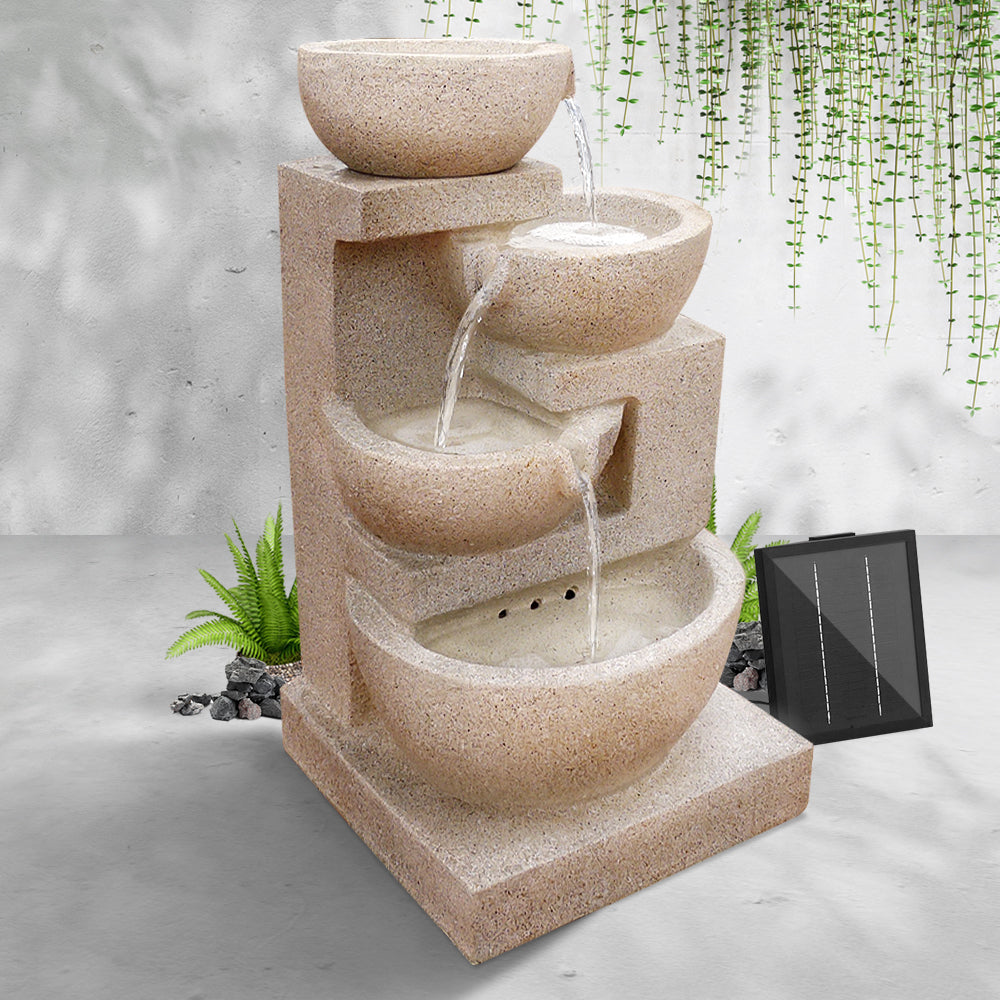 Gardeon  4 Tier Solar Powered Water Fountain with Light - Sand Beige freeshipping - Awezingly