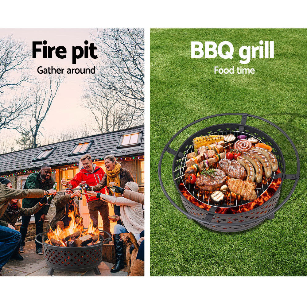 Grillz 30 Inch Portable Outdoor Fire Pit and BBQ - Black freeshipping - Awezingly