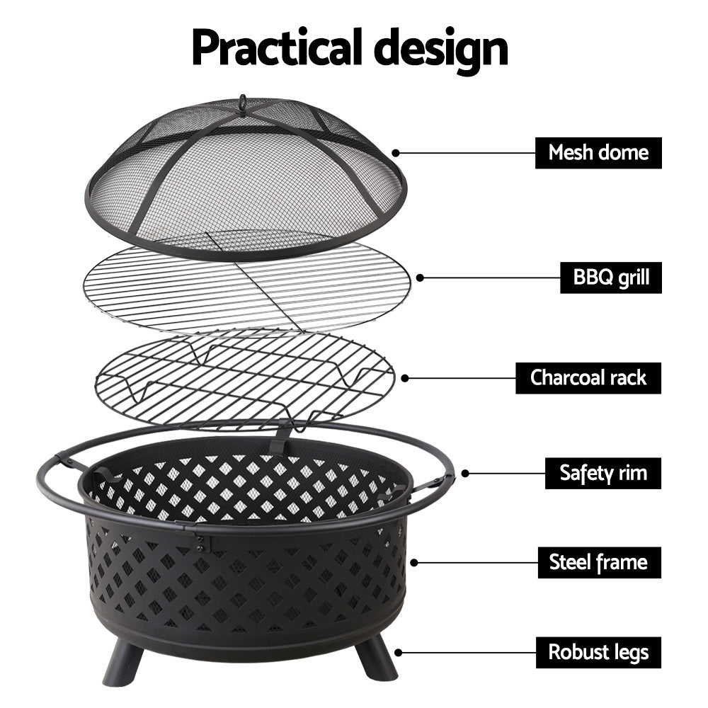 Grillz 30 Inch Portable Outdoor Fire Pit and BBQ - Black freeshipping - Awezingly