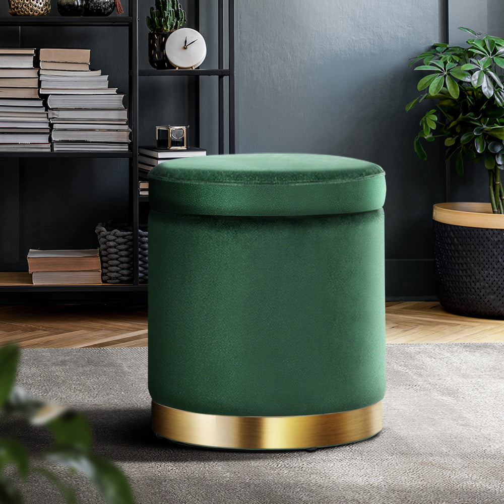 Storage Ottoman Round Velvet Foot Stool Foot Rest Pouffe Padded Seat Home Decor freeshipping - Awezingly