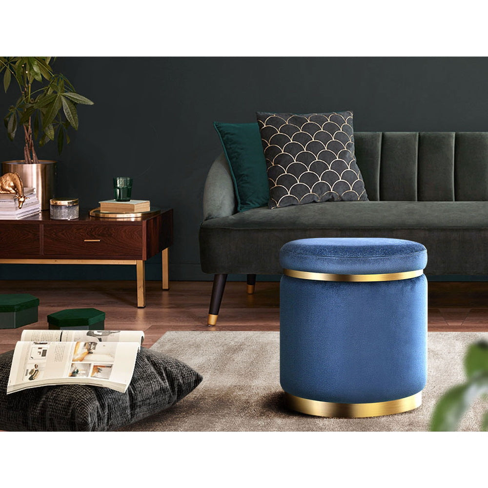 Foot Stool Round Velvet Ottoman Foot Rest Pouffe Pouf Padded Seat Footstool Navy freeshipping - Awezingly