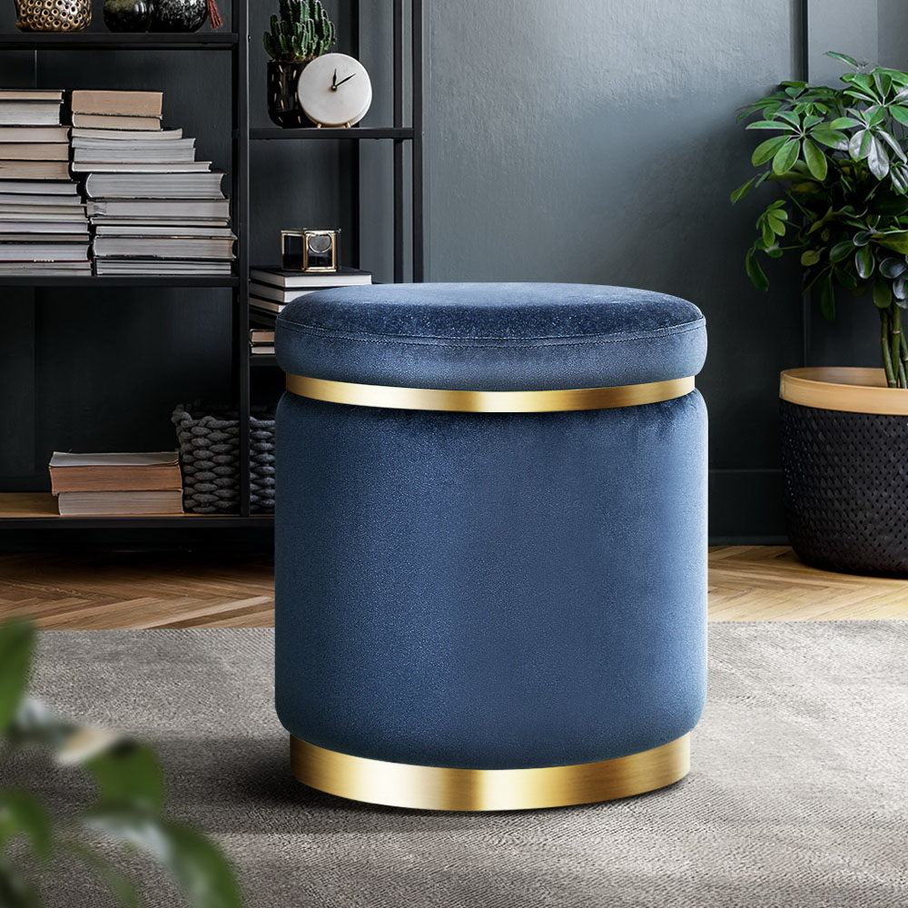 Foot Stool Round Velvet Ottoman Foot Rest Pouffe Pouf Padded Seat Footstool Navy freeshipping - Awezingly