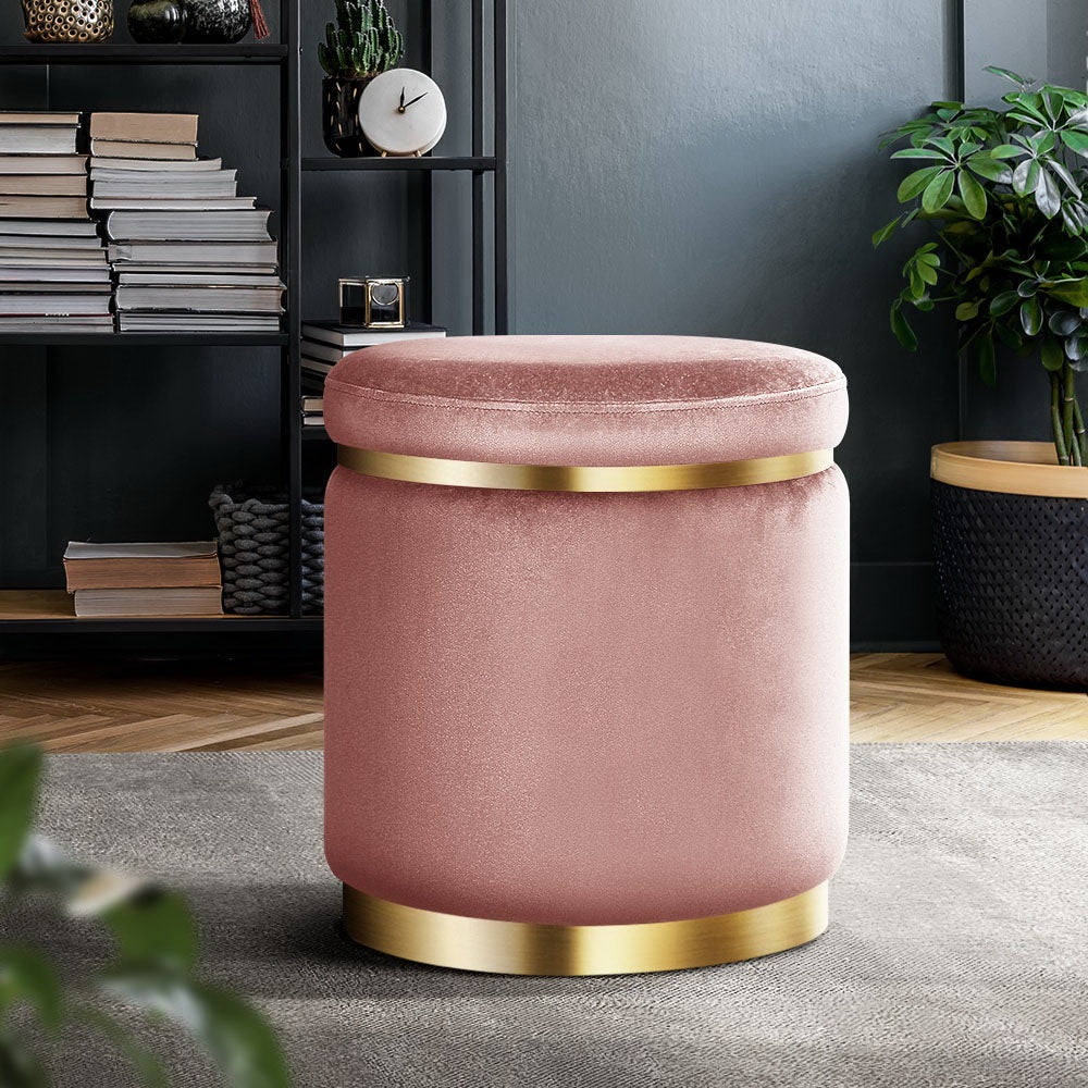 Round Velvet Foot Stool Ottoman Foot Rest Pouffe Padded Seat Pouf Bedroom Pink freeshipping - Awezingly