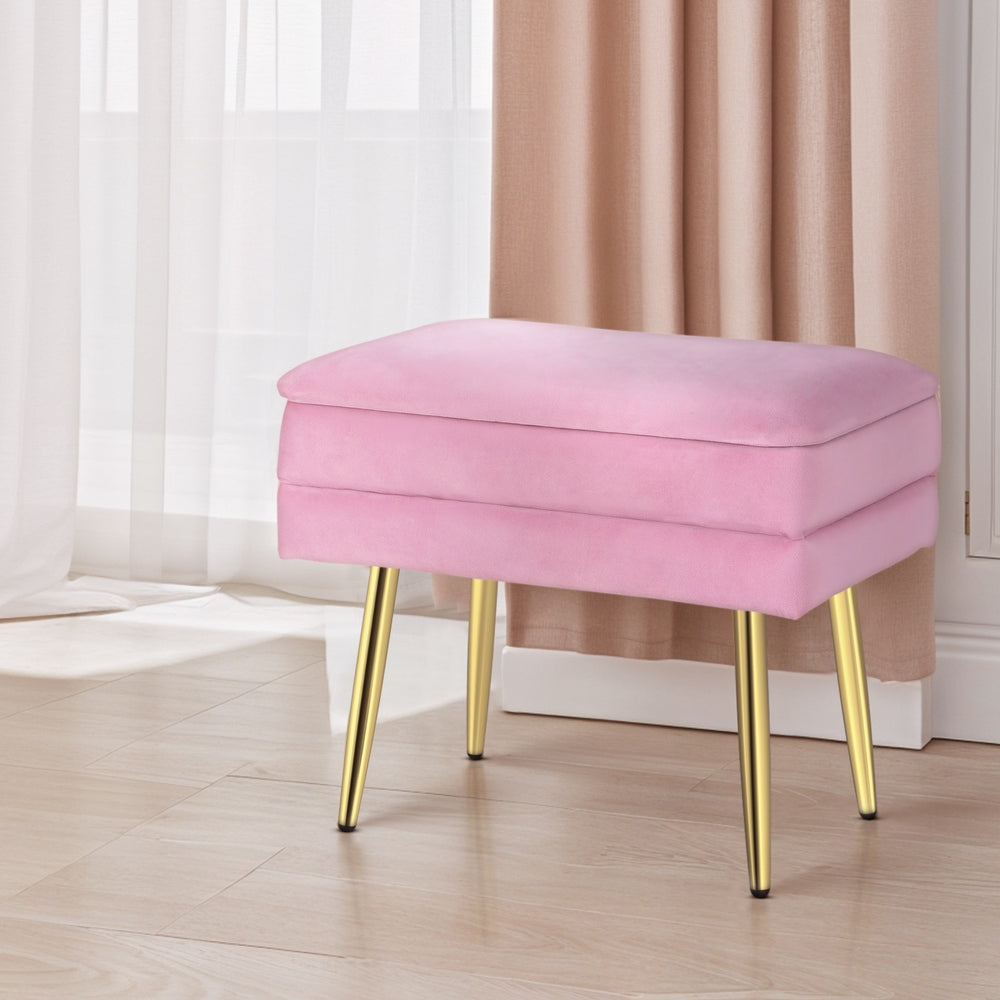 Artiss Ottoman Storage Foot Stool Velvet Pink