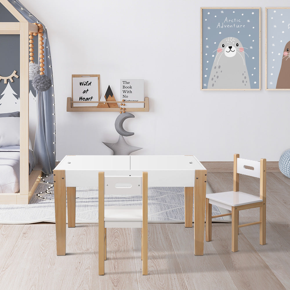 Keezi Kids Table and Chair Storage Desk - White & Natural