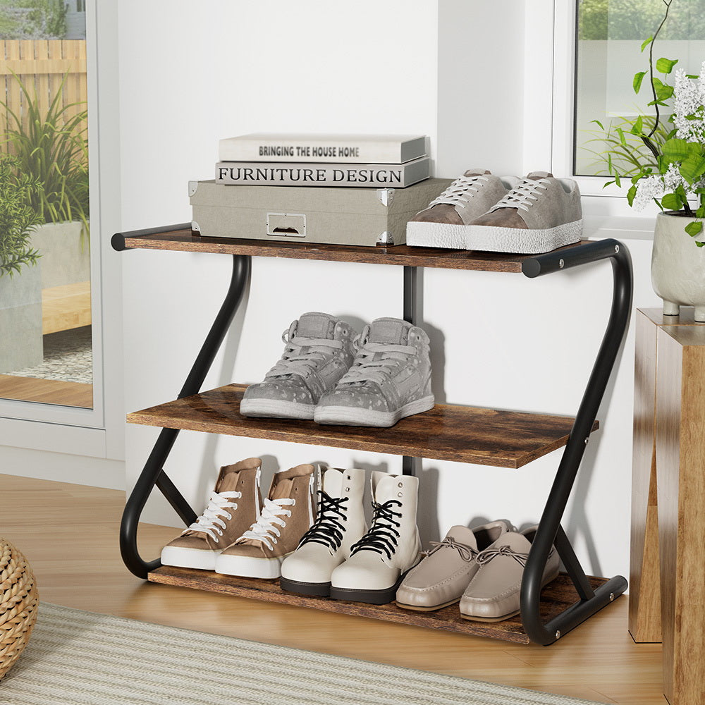 Artiss Shoe Rack Storage Shelves Organiser 3 Tiers Shoe Stand Industrial Black