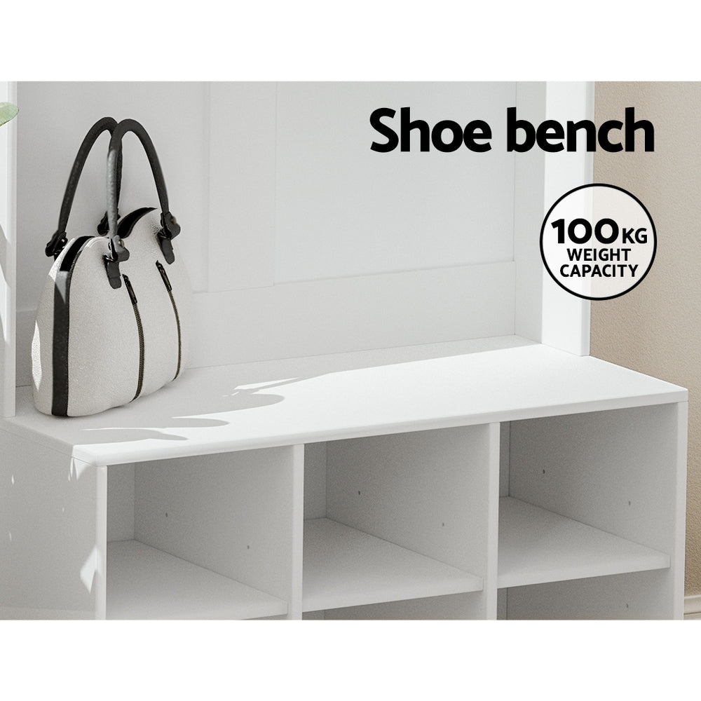 Artiss Shoe Cabinet Storage Rack Shoe Bench Hall Tree Coat Rack White 180CM