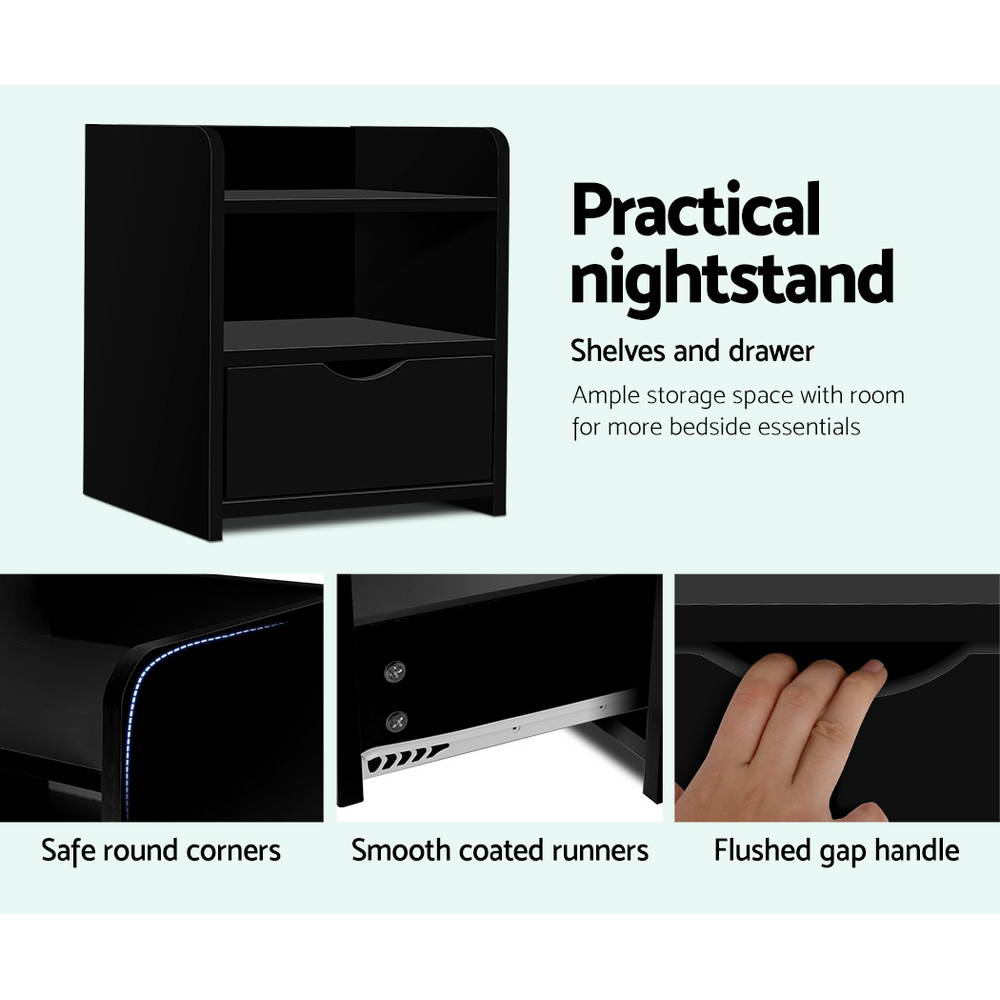 Artiss Bedside Table Drawer - Black freeshipping - Awezingly