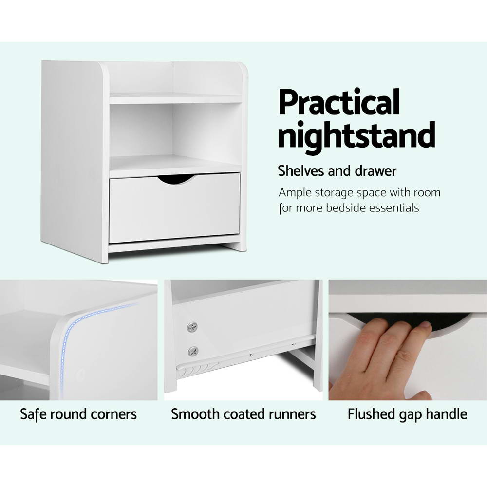 Artiss Bedside Table Drawer - White freeshipping - Awezingly