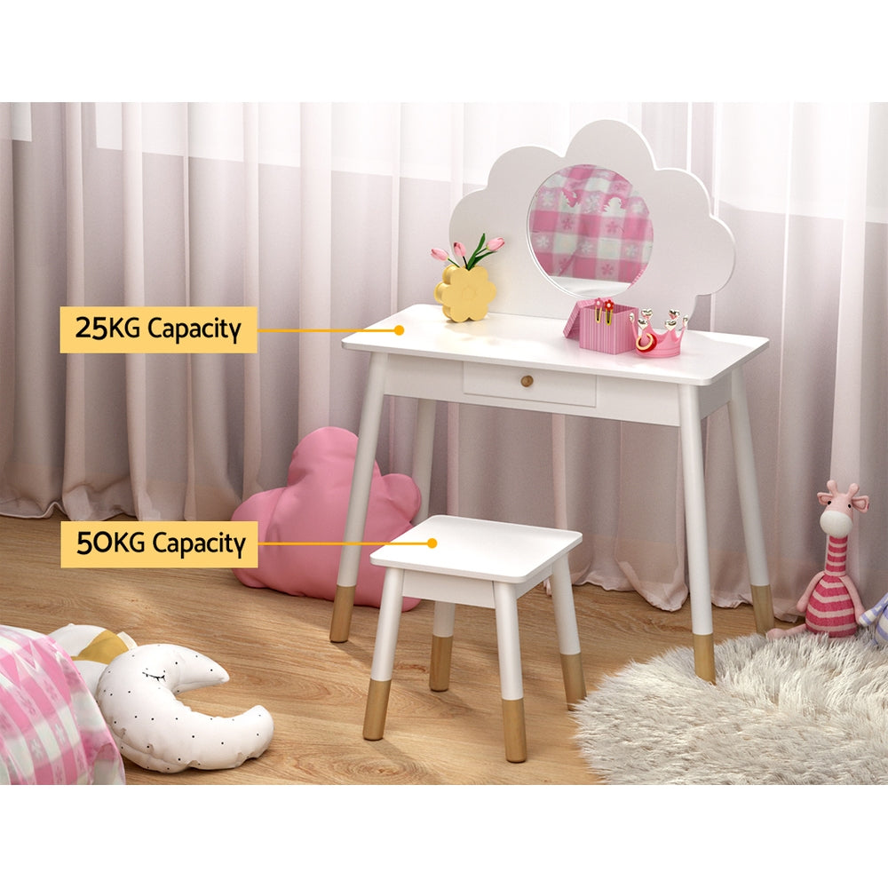 Keezi Kids Vanity Makeup Dressing Table Chair Set Wooden Mirror Drawer White