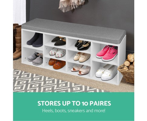 Artiss Fabric Shoe Bench with Storage Cubes - White freeshipping - Awezingly