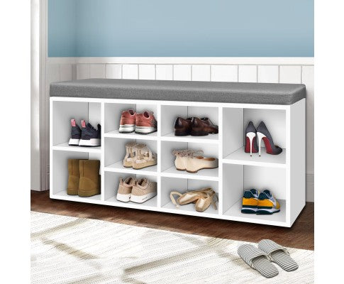 Artiss Fabric Shoe Bench with Storage Cubes - White freeshipping - Awezingly