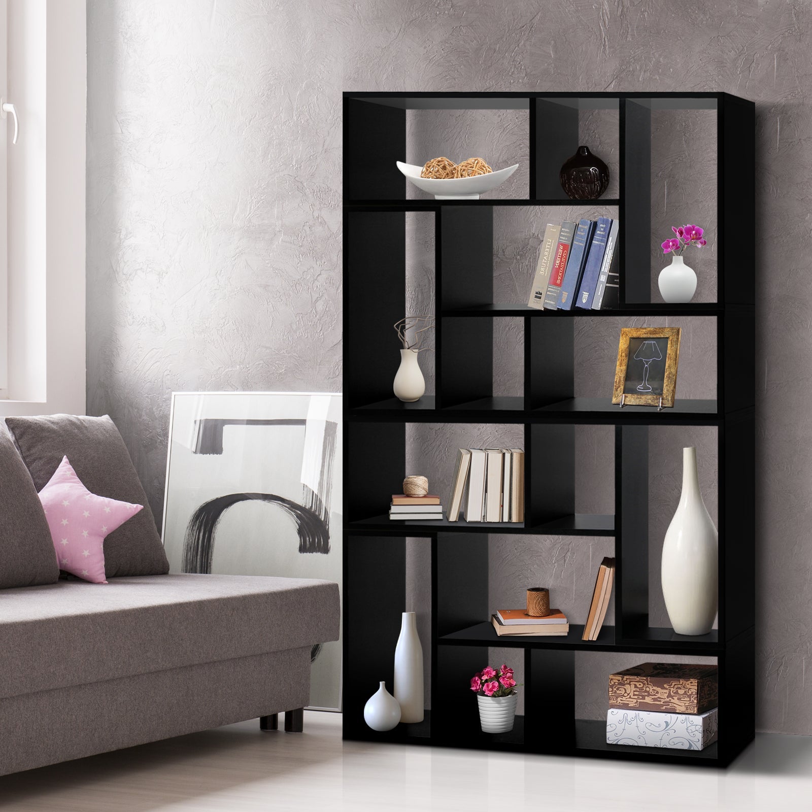 Artiss DIY L Shaped Display Shelf - Black freeshipping - Awezingly