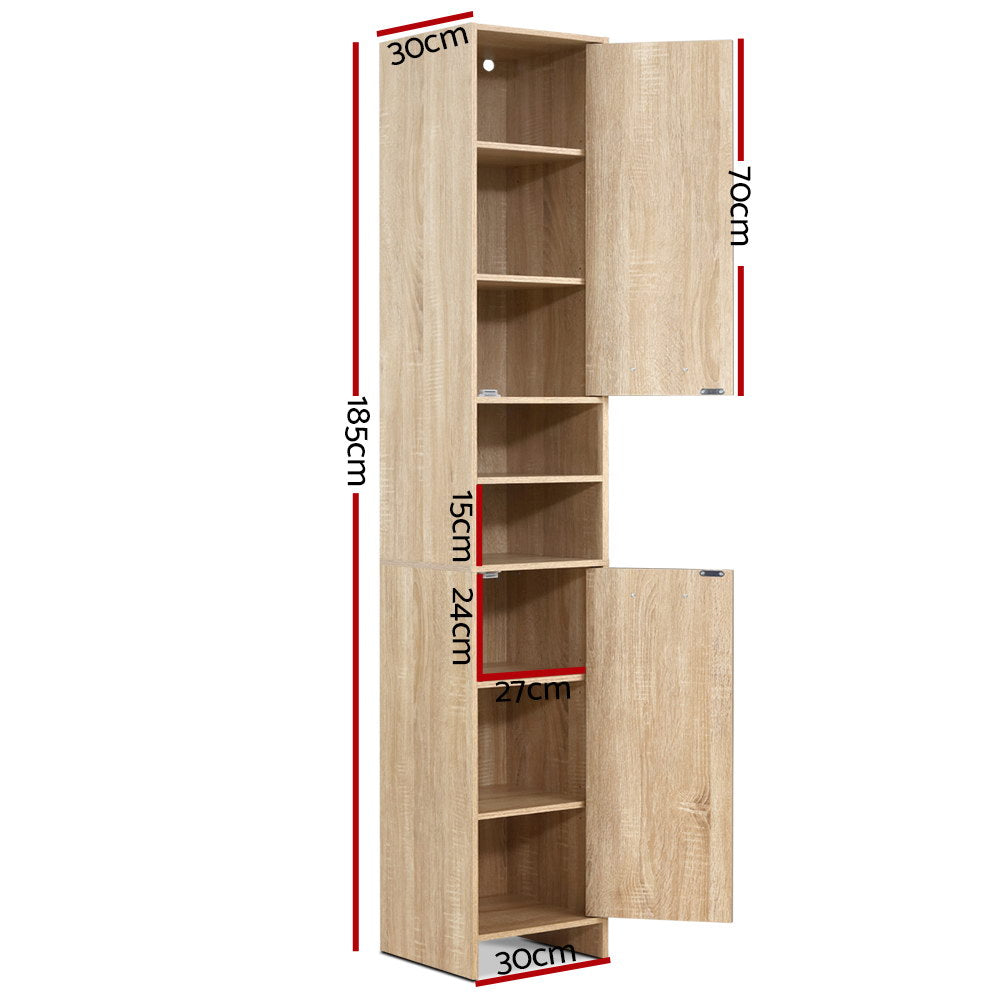 Artiss 185cm Bathroom Cabinet Tallboy Furniture Toilet Storage Laundry Cupboard Oak freeshipping - Awezingly