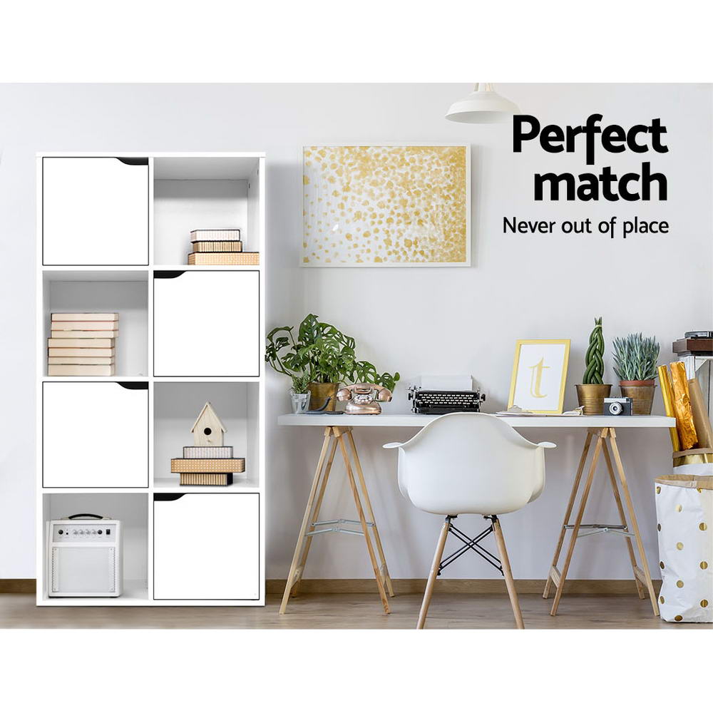 Artiss Display Shelf 8 Cube Storage 4 Door Cabinet Bookshelf Unit White freeshipping - Awezingly