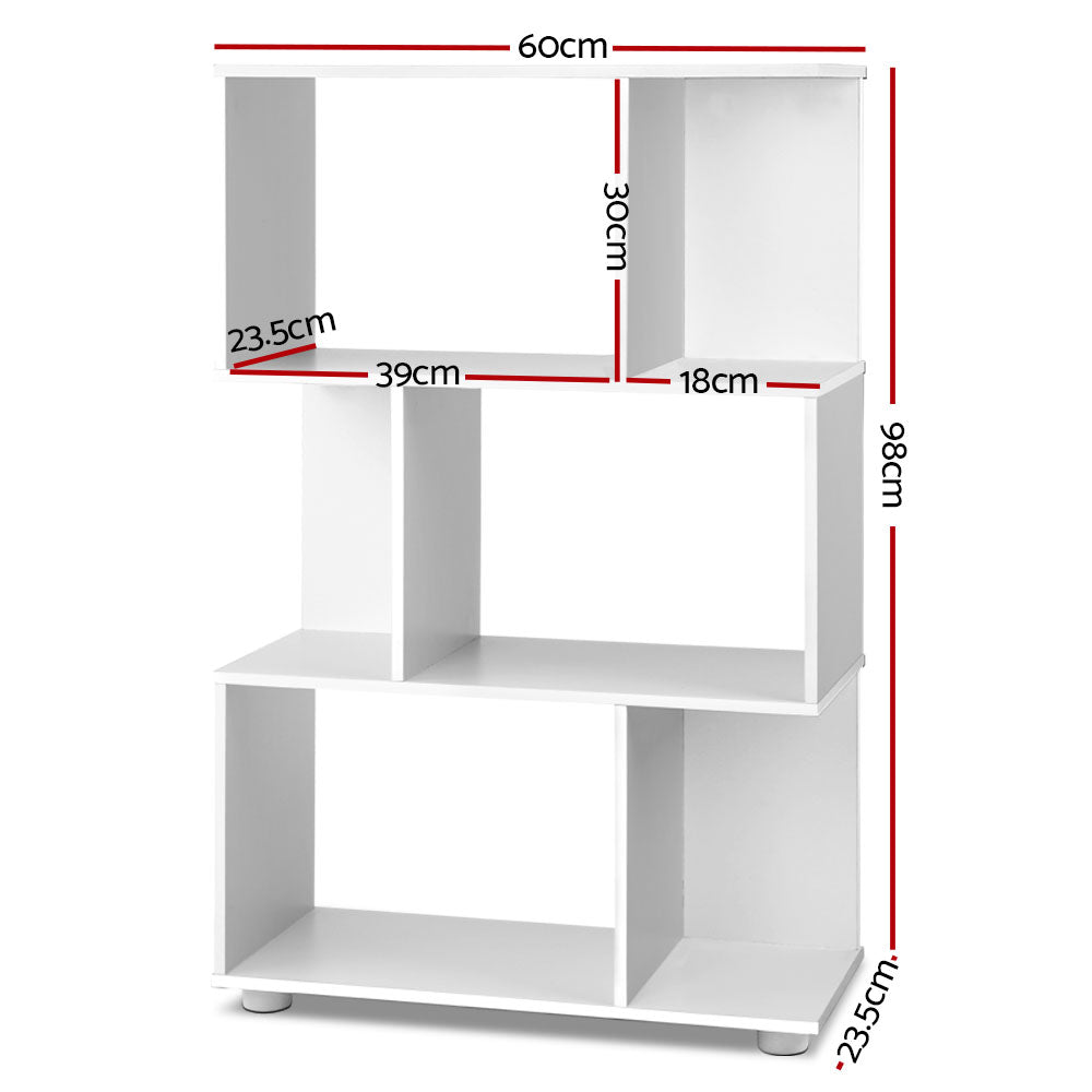 Artiss 3 Tier Zig Zag Bookshelf - White freeshipping - Awezingly