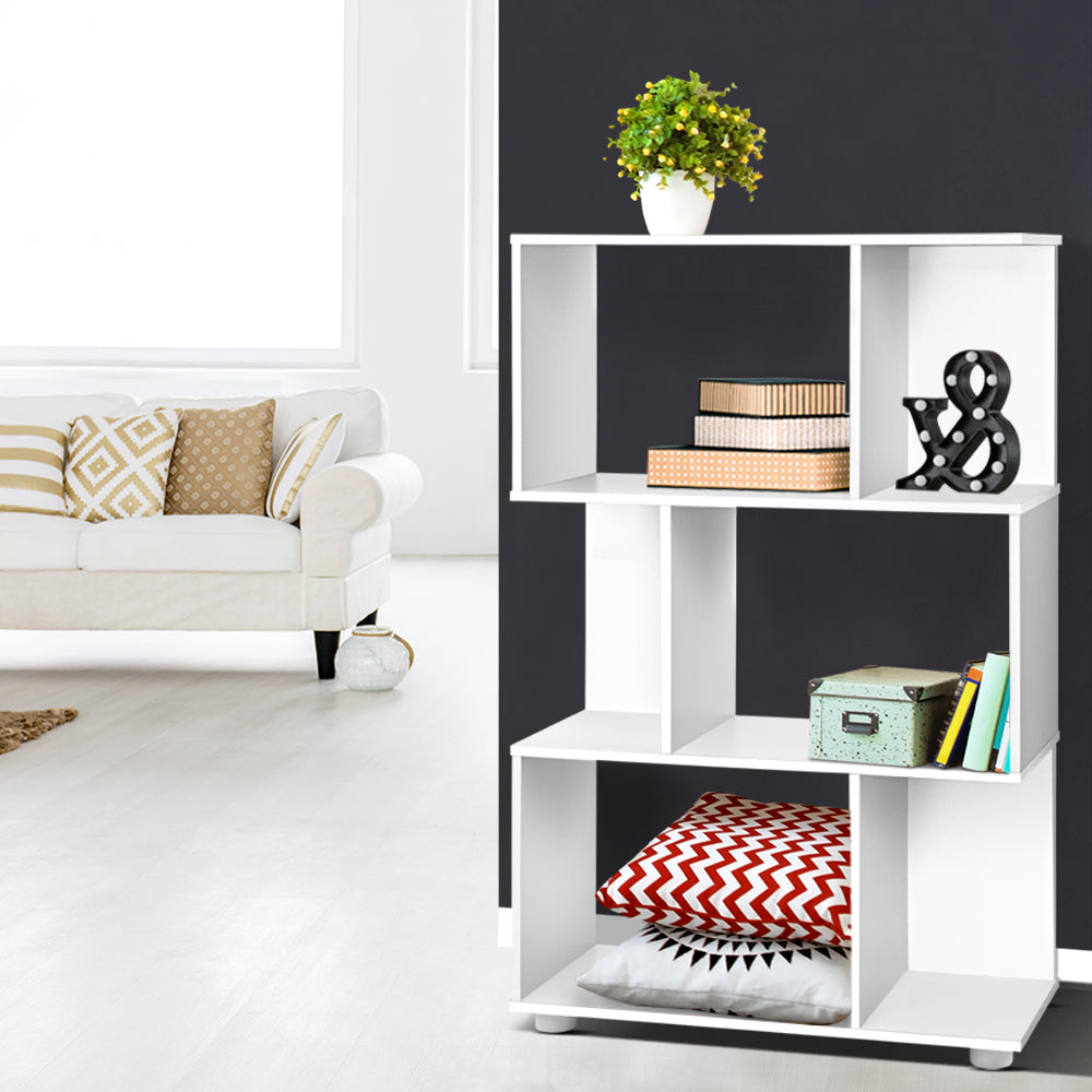 Artiss 3 Tier Zig Zag Bookshelf - White freeshipping - Awezingly