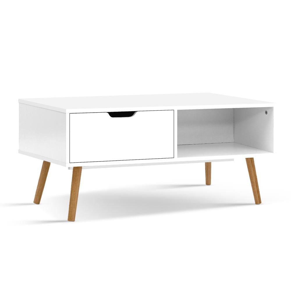 Artiss Coffee Table Storage Wooden Legs Scandinavian White freeshipping - Awezingly