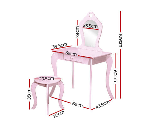 Keezi Kids Vanity Dressing Table Stool Set - Pink freeshipping - Awezingly