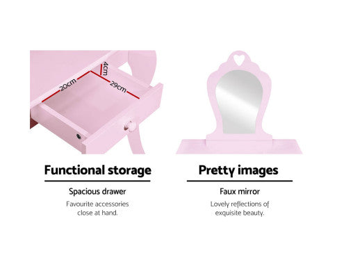 Keezi Kids Vanity Dressing Table Stool Set - Pink freeshipping - Awezingly