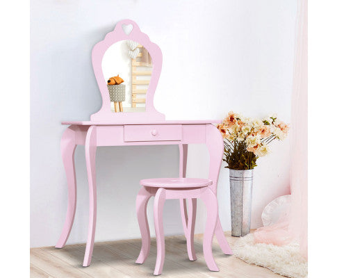 Keezi Kids Vanity Dressing Table Stool Set - Pink freeshipping - Awezingly