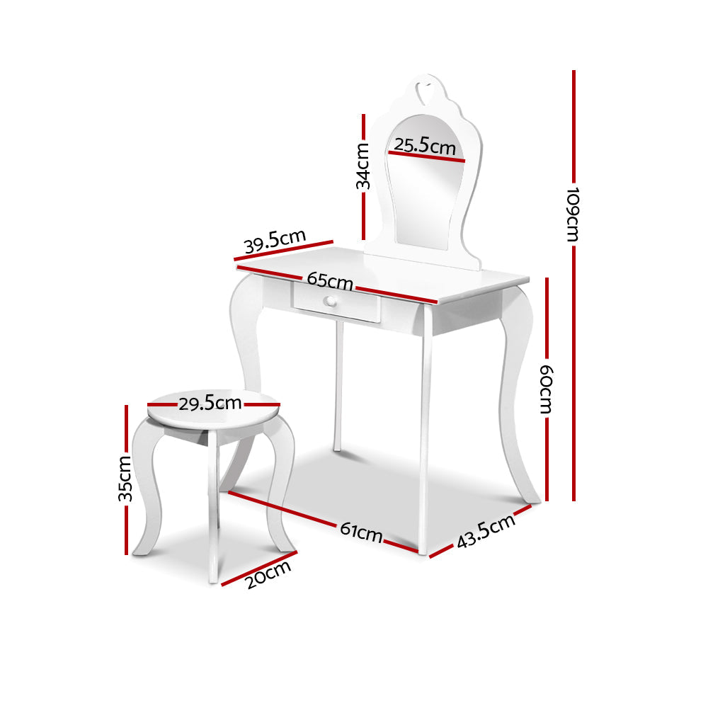 Keezi Kids Vanity Dressing Table Stool Set - White freeshipping - Awezingly