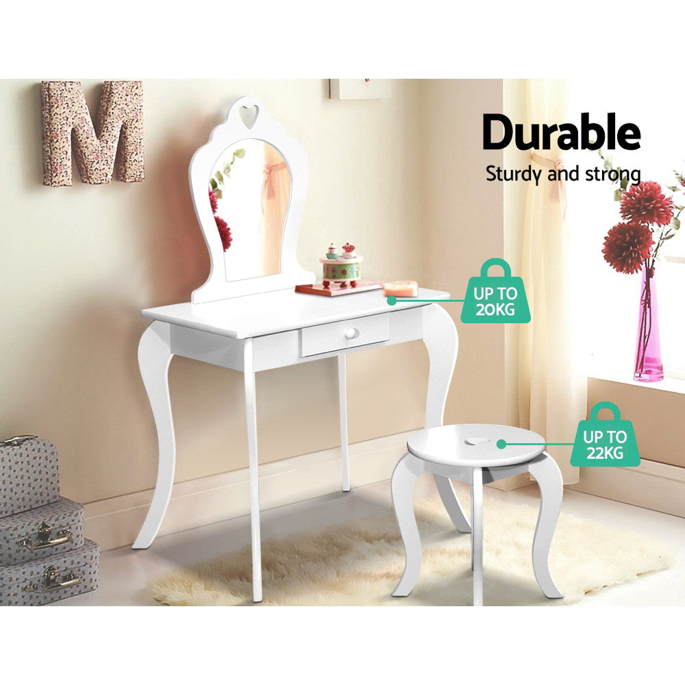 Keezi Kids Vanity Dressing Table Stool Set - White freeshipping - Awezingly