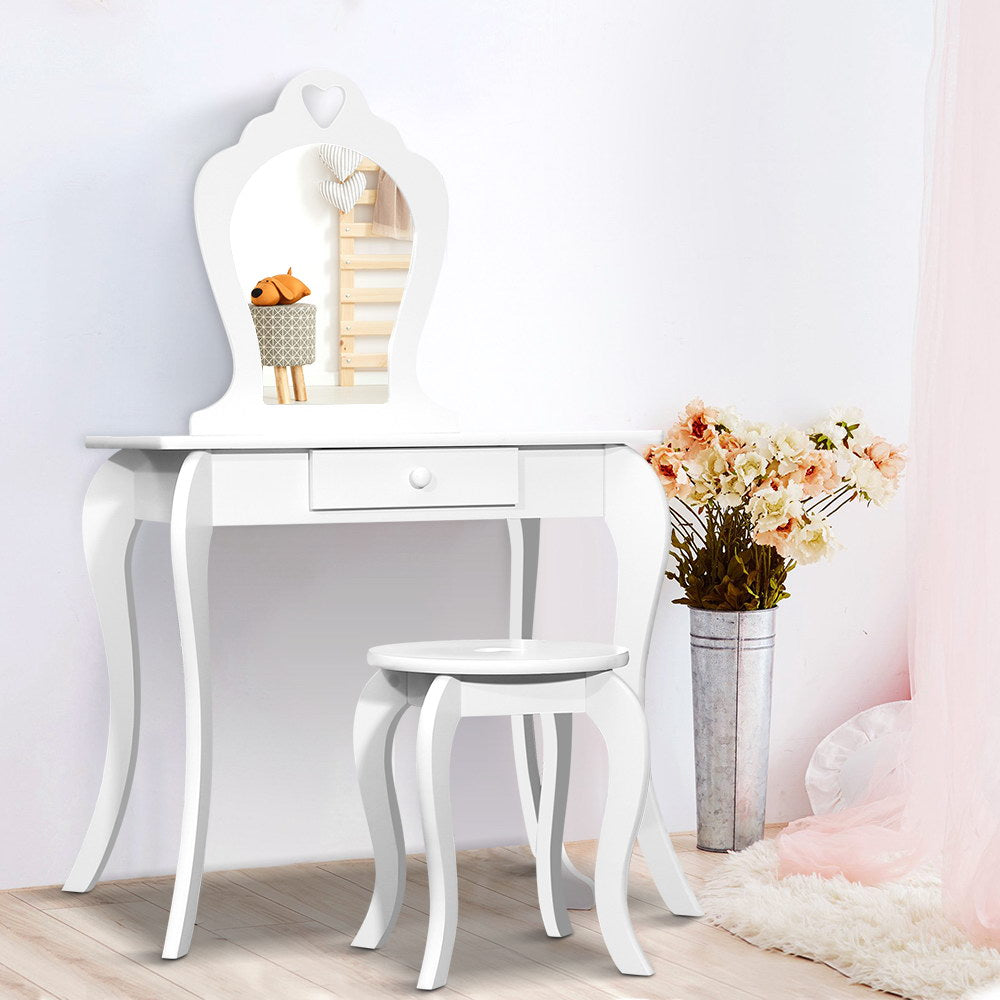 Keezi Kids Vanity Dressing Table Stool Set - White freeshipping - Awezingly