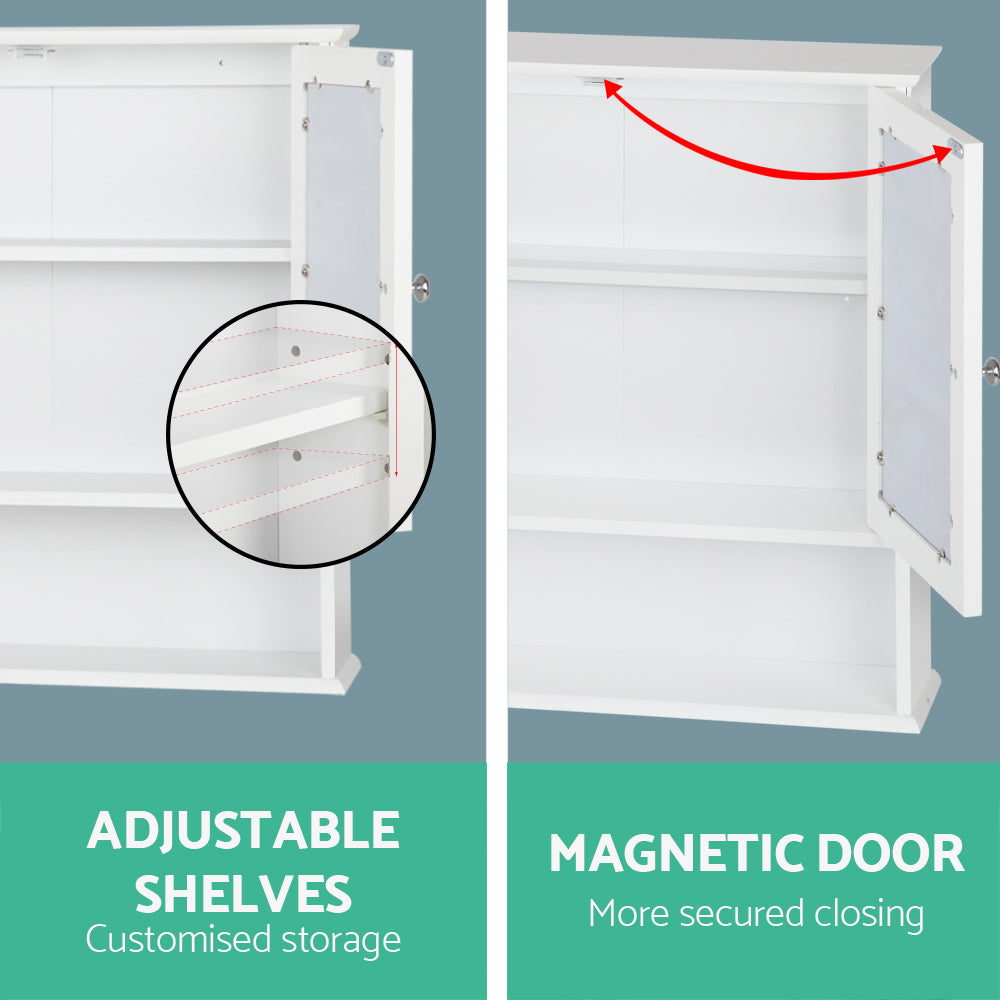 Artiss Bathroom Tallboy Storage Cabinet with Mirror - White freeshipping - Awezingly