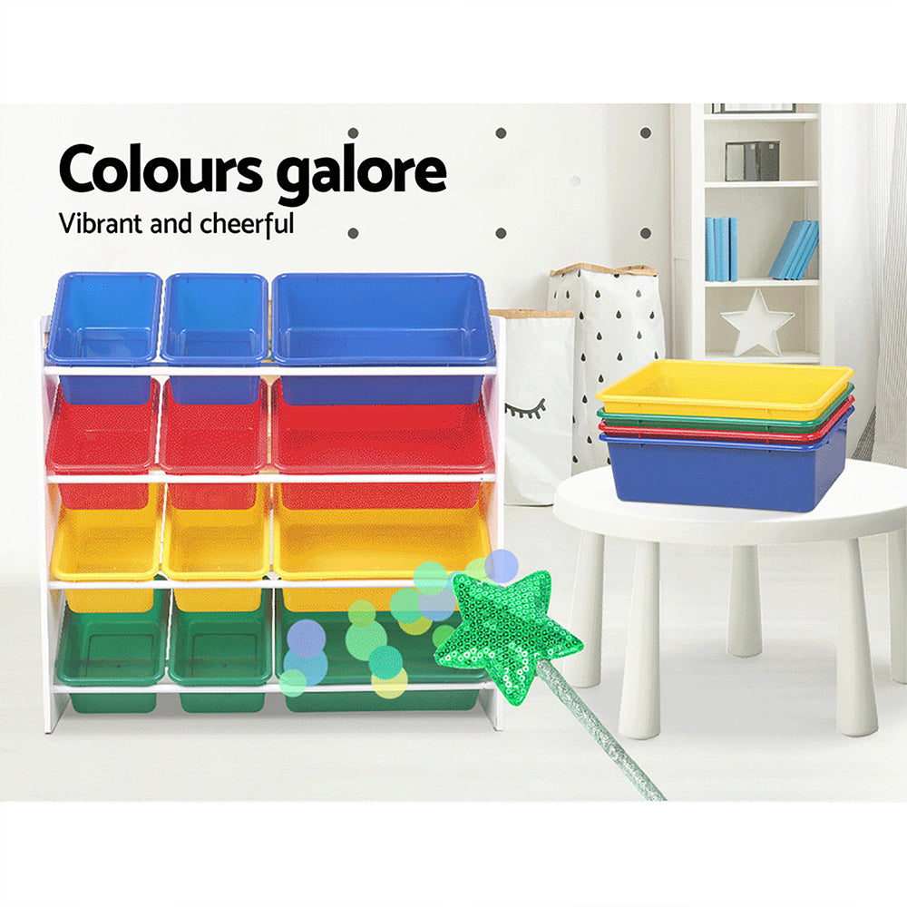 Keezi 12 Plastic Bins Kids Toy Organiser Box Bookshelf Storage