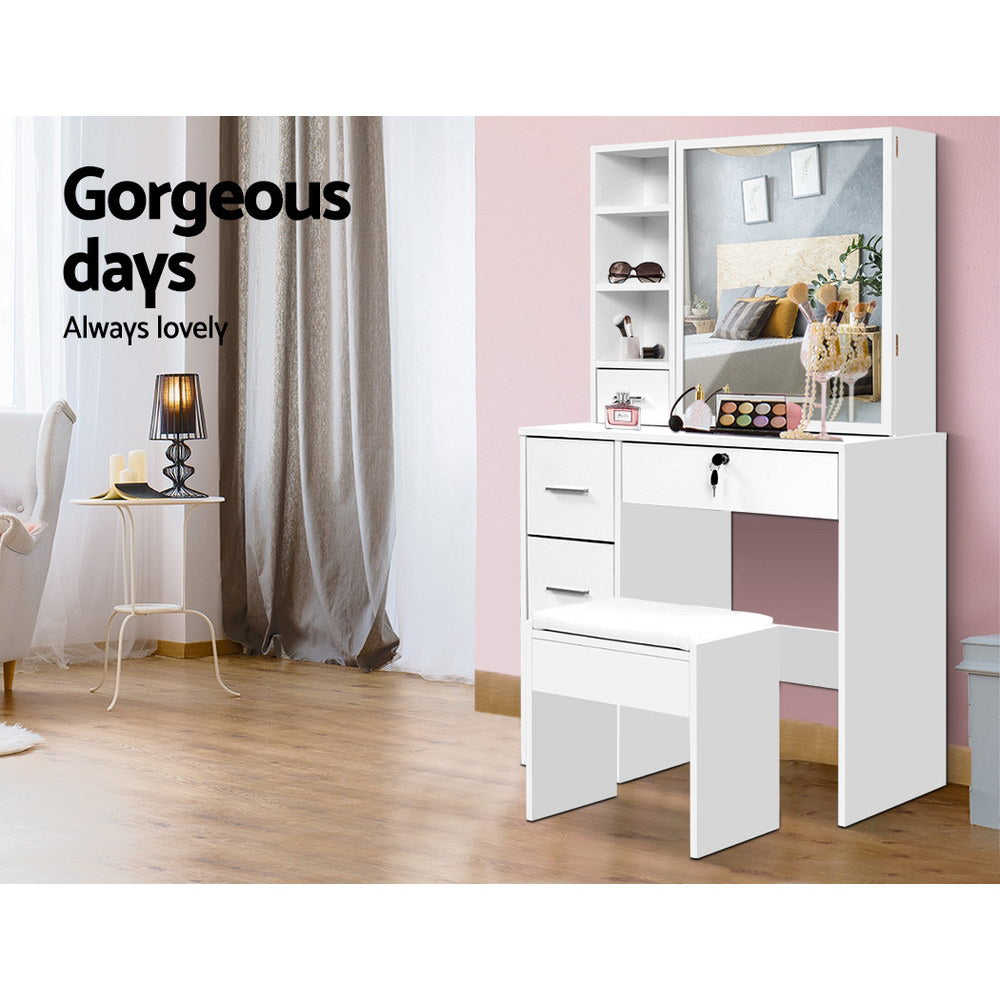 Artiss Dressing Table Stool Mirror Jewellery Cabinet Makeup Storage Drawer White freeshipping - Awezingly