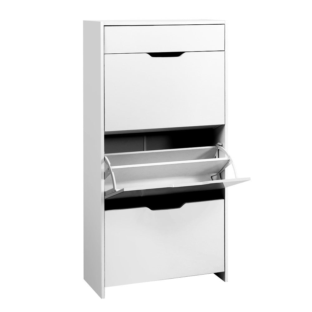 Artiss Shoe Cabinet 3 Tier Shoes Storage Drawer High Gloss White Rack Shelf freeshipping - Awezingly