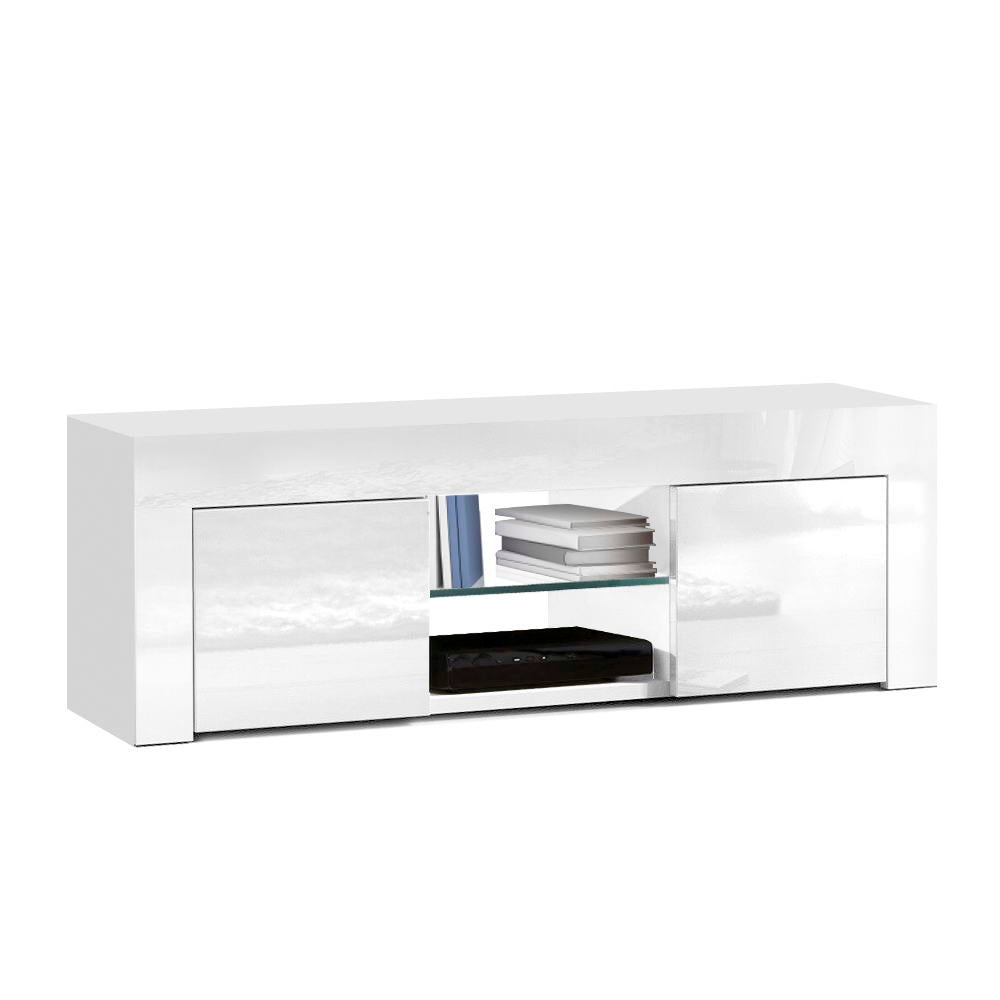 Artiss 130cm High Gloss TV Stand Entertainment Unit Tempered Glass Shelf White freeshipping - Awezingly