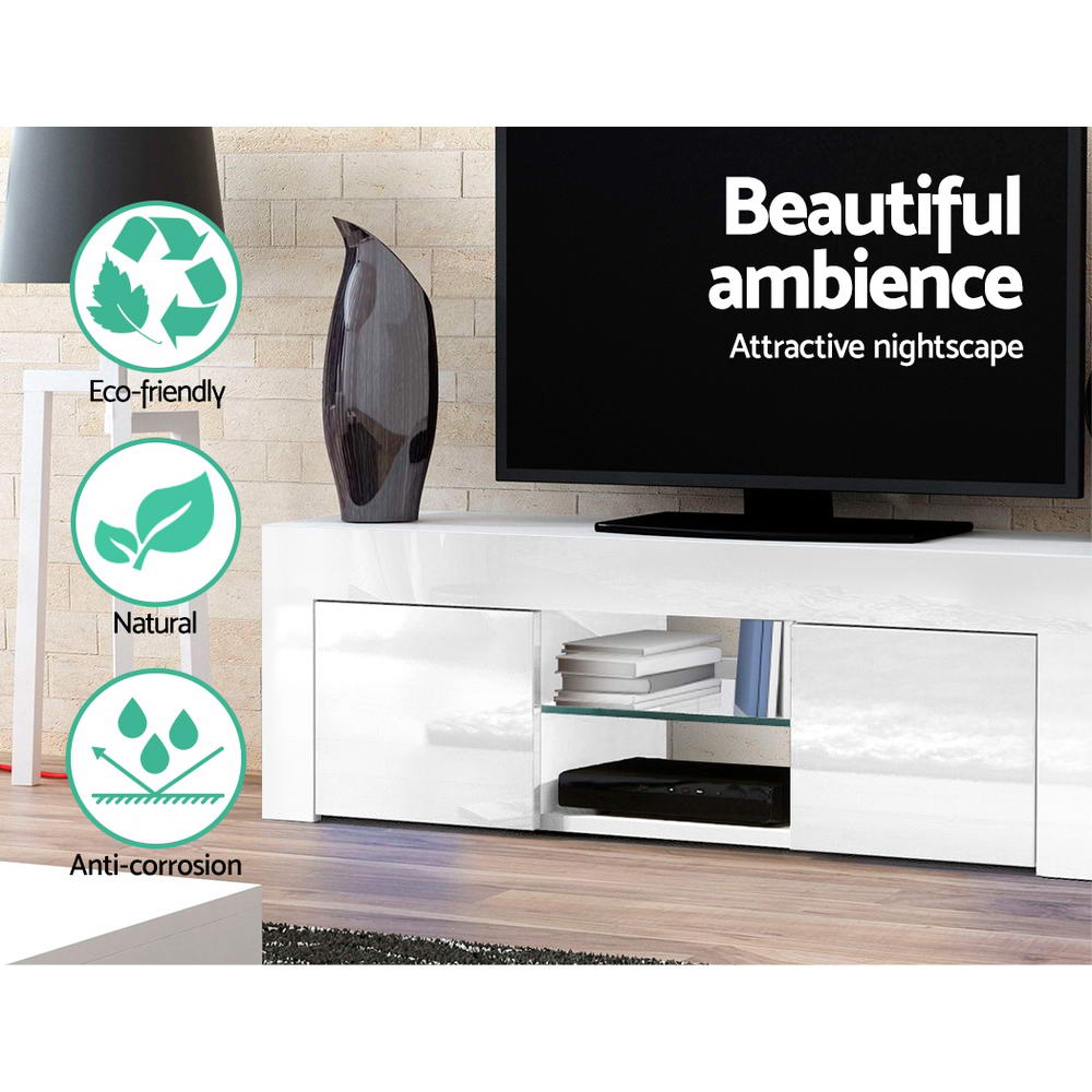 Artiss 130cm High Gloss TV Stand Entertainment Unit Tempered Glass Shelf White freeshipping - Awezingly